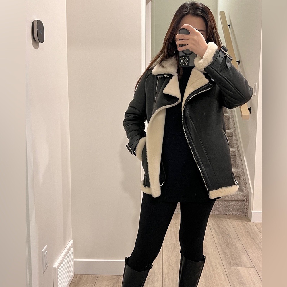 100% real leather and fur shearling winter jacket